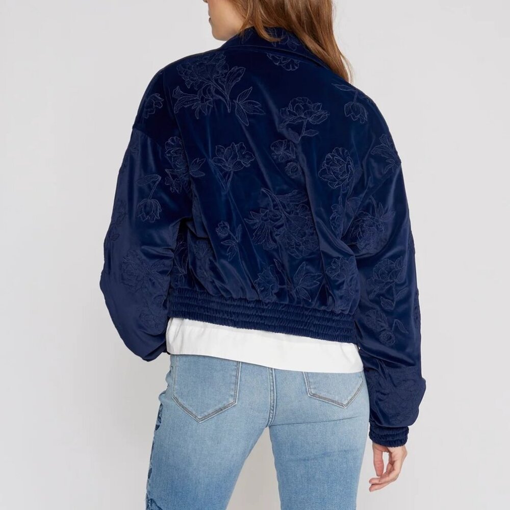 NWT Driftwood Velvet Bomber Jacket with Floral Embroidery, XS